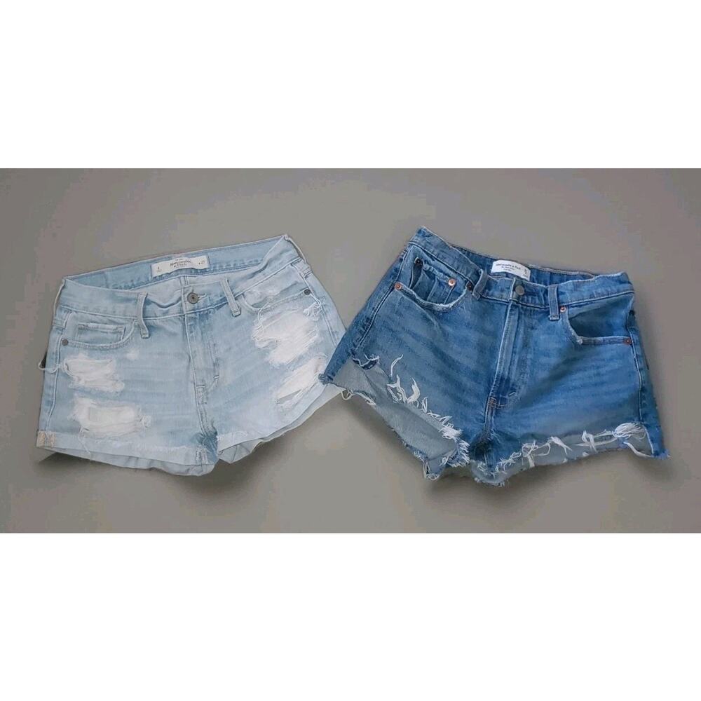 Lot 2 Abercrombie Fitch Light Medium Wash Mom Distressed Denim Jean Shorts Sz 4
